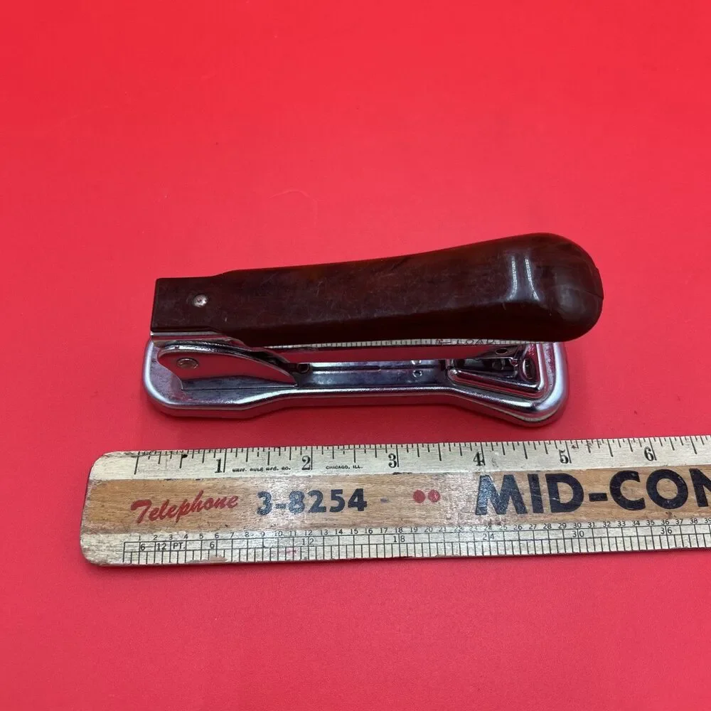 Ace Cadet Liftop Stapler, Model 302 Marbelized Brown Top Chrome Chicago Vintage